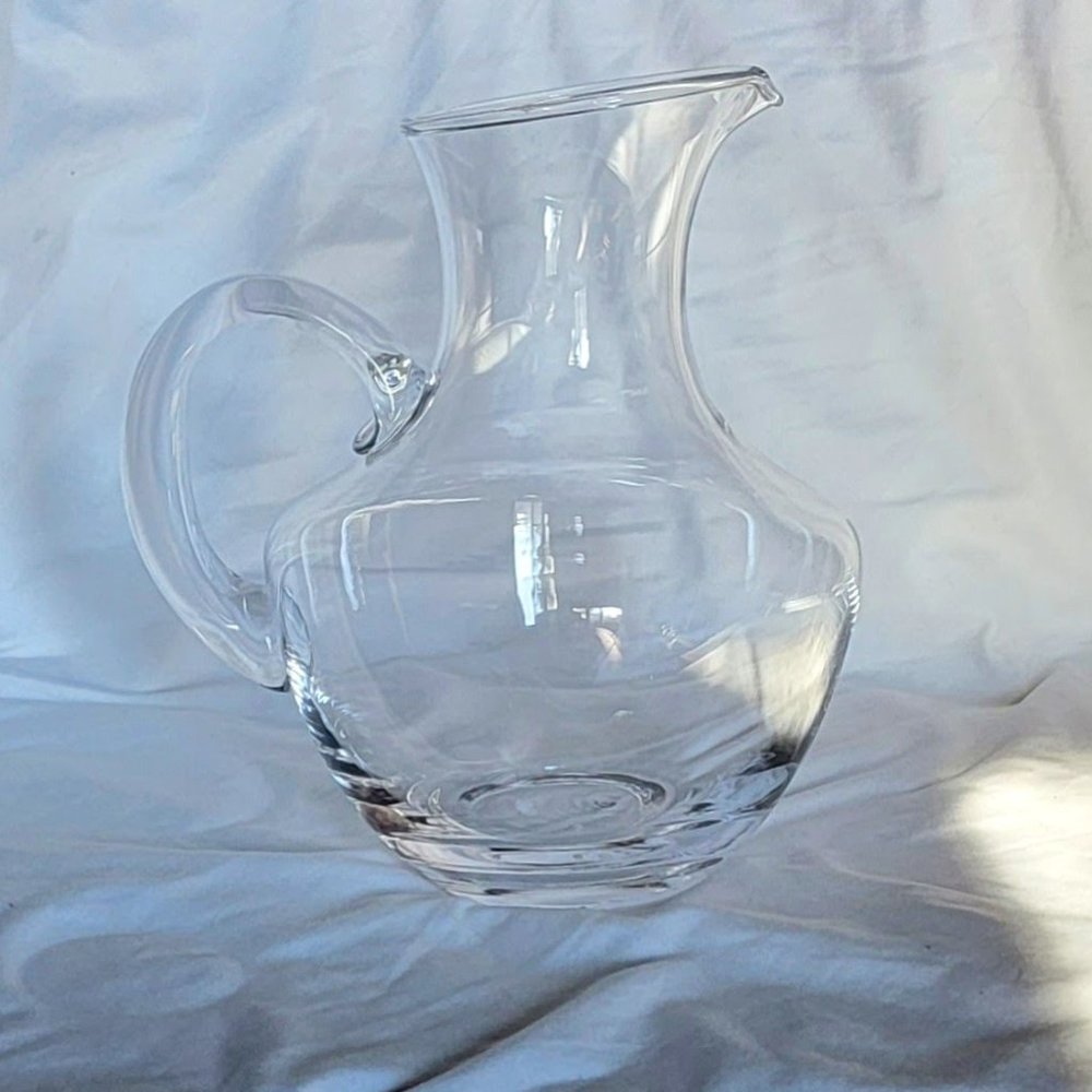 Vintage 8.5" Clear Glass Beverage Pitcher, Rounded Base,